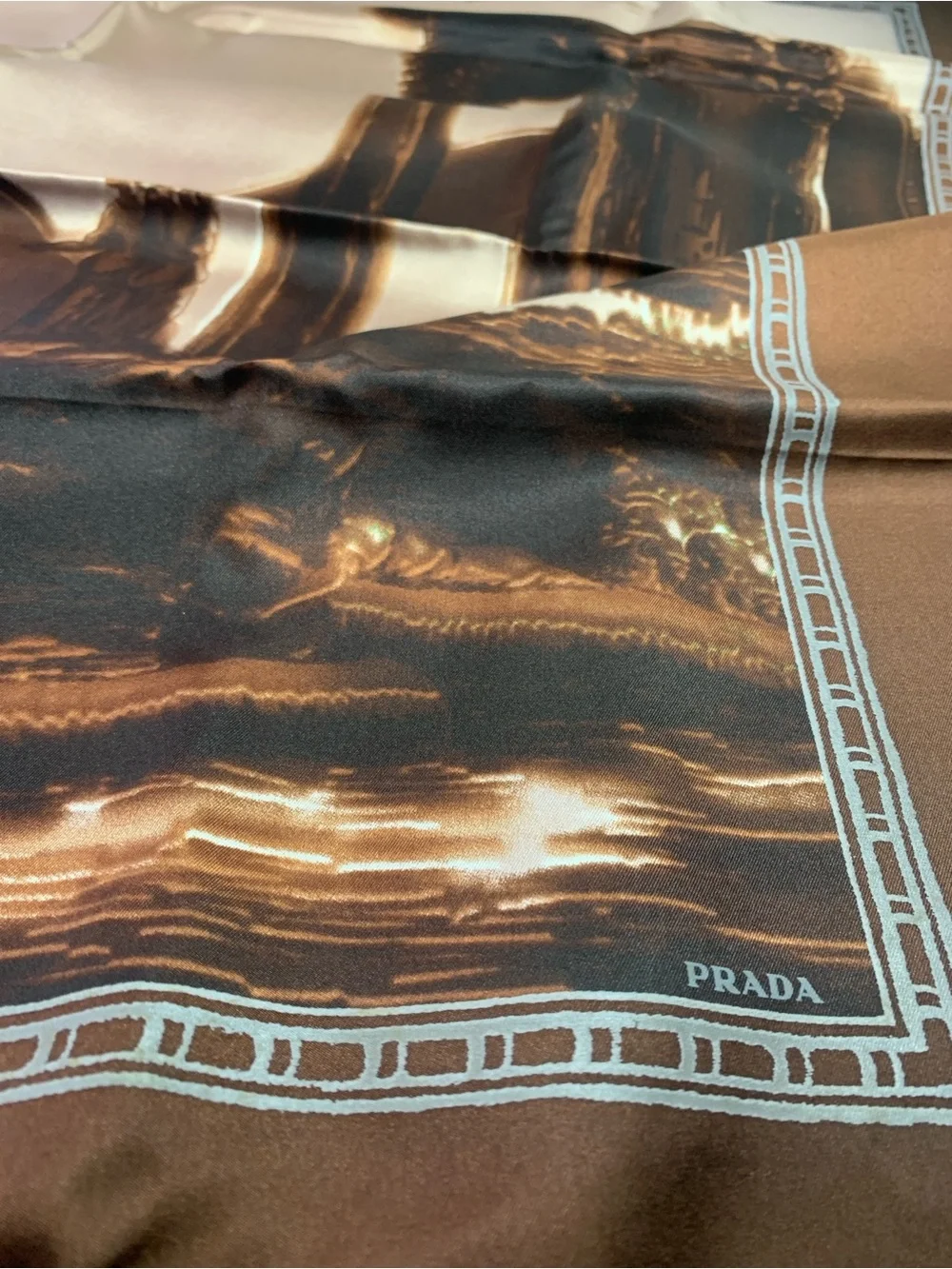 Prada Brown & Beige Silk Scarf with Subtle Motif